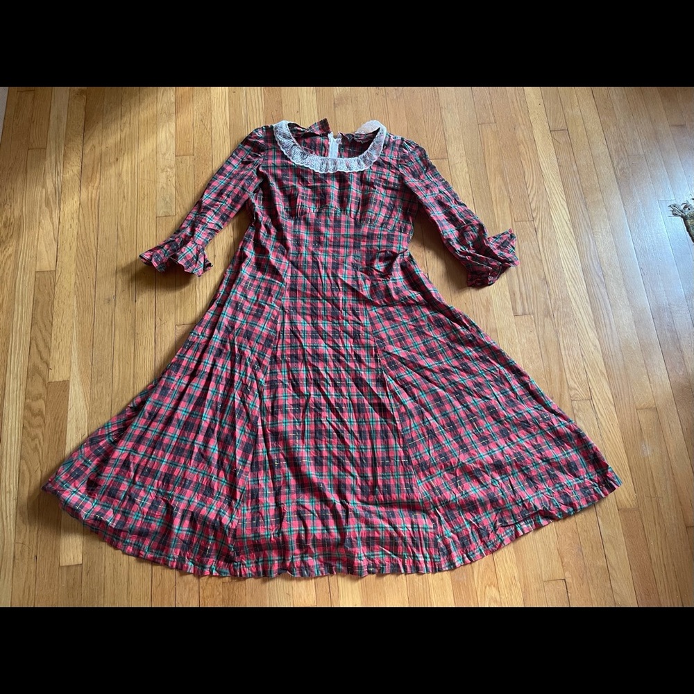 70s Vintage Volup Plus Size Plaid Prairie Holiday Dress - Picture 5 of 10
